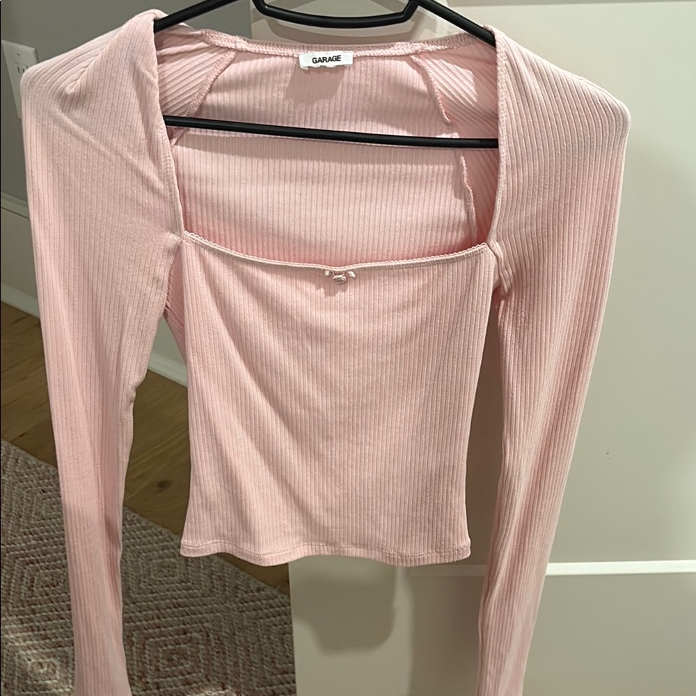 Garage Pink Ribbed Crop Blouse